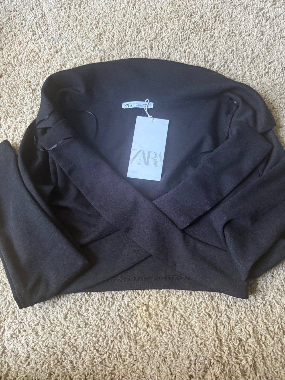 Zara Black Ribbed Wrap Top - Picture 2 of 4